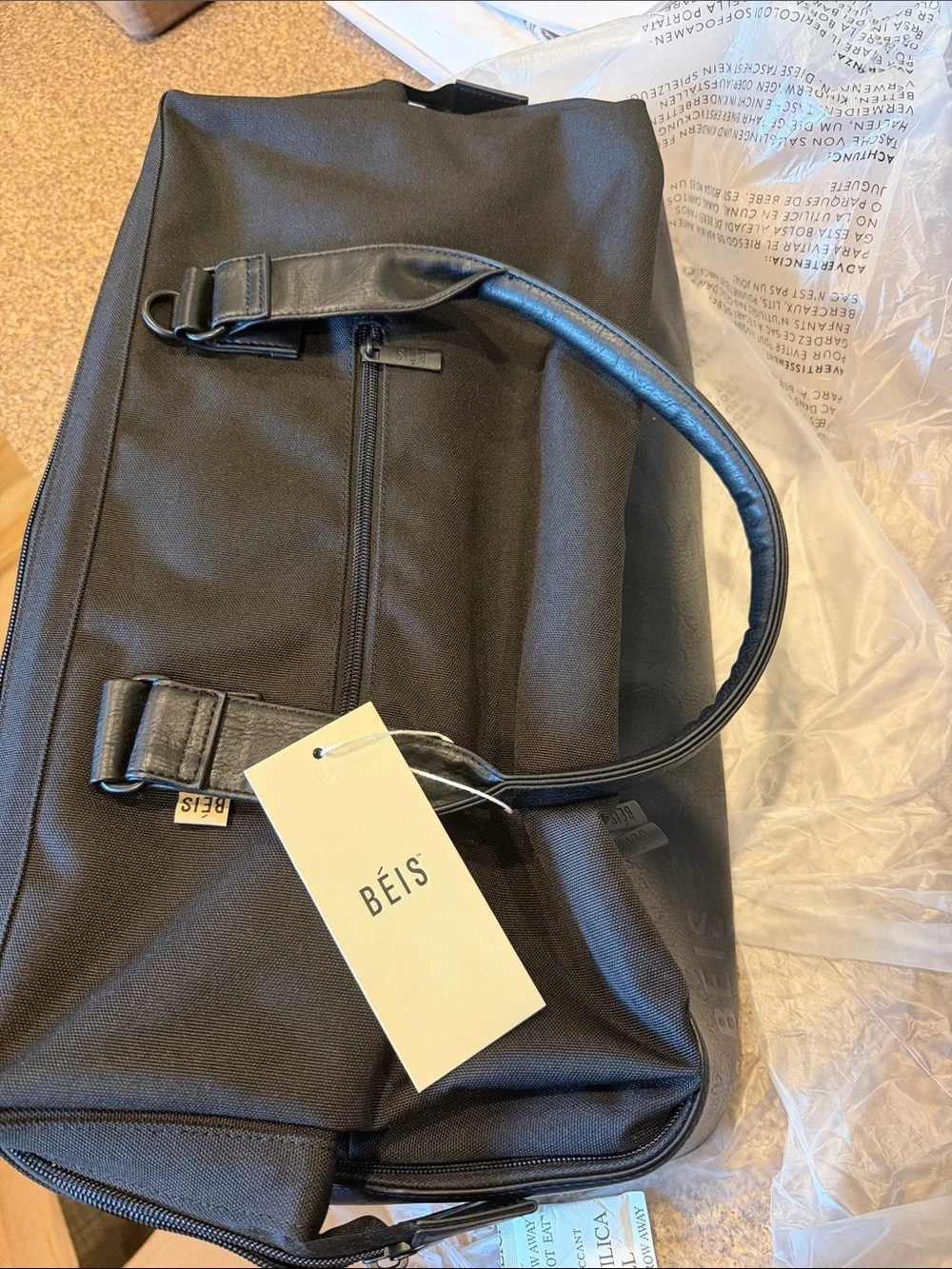 BEIS Black Duffel Tote with Detachable Shoulder Strap